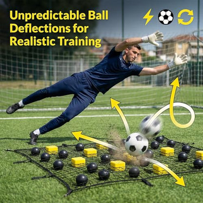 Soccer Training Equipment Goalkeeper Trainer, Goalie Training Equipment with Square Ball Deflector, Reaction Training Aid for Reflex Agility and Hand Eye Coordination Drills