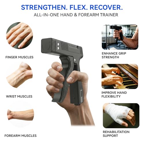 Grip Strength Trainer with Finger Exerciser, Digital Counter Adjustable Hand Grip Strengthener Trigger-Style Grip Strength Trainer, Index-finger Squeeze Trainer for Strength Training, Recovery and Muscle Building