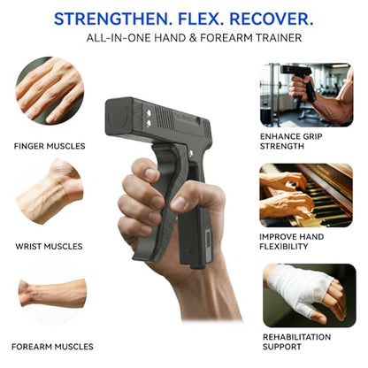 Grip Strength Trainer with Finger Exerciser, Digital Counter Adjustable Hand Grip Strengthener Trigger-Style Grip Strength Trainer, Index-finger Squeeze Trainer for Strength Training, Recovery and Muscle Building