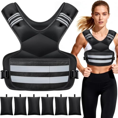 Weighted Vest for Women and Men, 4-11lb/11-18lb/20-32lb Rucking Vest with 6 Ironsand Bags, Storage Pocket and Reflective Stripes for Workout, Running, Strength Training - size: 11-18 lbs
