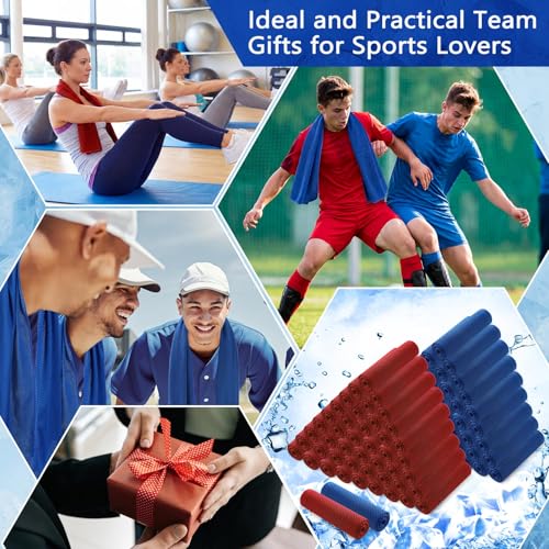 100 Pack Cooling Towels, 40"x12" Cooling Towels for Neck and Face Breathable Soft Chilly Sweat Rag Microfiber Sport Rags for Gym Yoga Golf Running - color: Deep Blue, Red