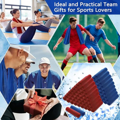 100 Pack Cooling Towels, 40"x12" Cooling Towels for Neck and Face Breathable Soft Chilly Sweat Rag Microfiber Sport Rags for Gym Yoga Golf Running - color: Deep Blue, Red