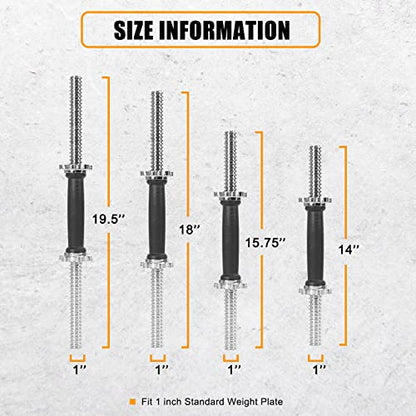 Threaded Dumbbell Rubber/Chrome Handles 1 Inch Pair, Adjustable Dumbbell Bar Handles, Fits Standard Weight Plates with 1” Diameter, for Gym Workouts, Exercise, Weightlifting, Sold in Pair