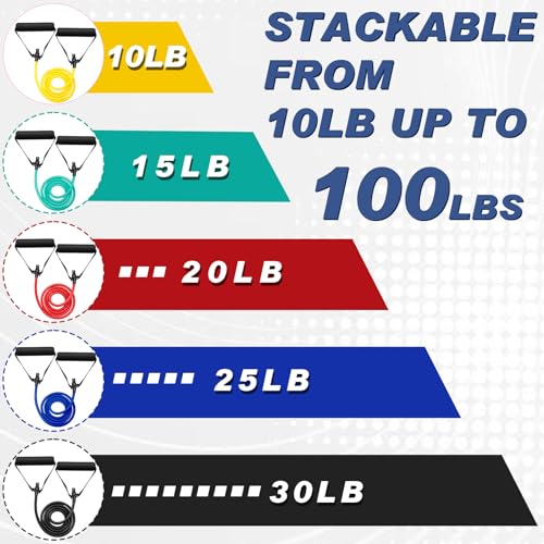 22 Pcs Resistance Bands Set with Handles 10 Exercise Resistance Tubes 10 Flat Straps 2 Door Anchors Latex Home Workout Bands for Full Body Strength Training Men Women