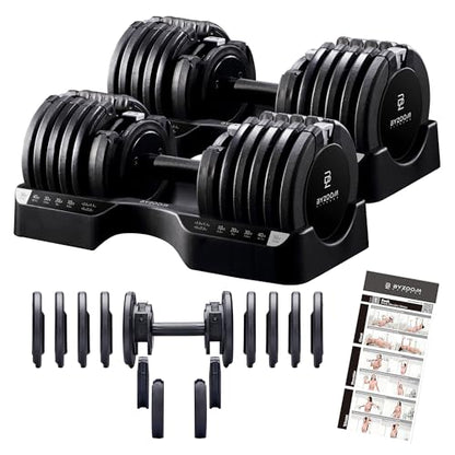 BYZOOM FITNESS Pure Series Adjustable Dumbbell - 12.5/25/27.5/50/55/75lb - ONE UNIT OR PAIR(check QTY before purchase) - 5-in-1/ 10-in-1 / 15-in-1 / 21-in-1 Flexible Hand Weights for Home Apartment Garage Gym, Strength Training & Fitness Workouts, White O