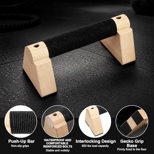 Wooden Push Up Bars, Parallettes Bars for Calisthenics Strength Training, Non-Slip Base Exercise Home Outdoor Calisthenics Equipment for Men