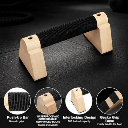 Wooden Push Up Bars, Parallettes Bars for Calisthenics Strength Training, Non-Slip Base Exercise Home Outdoor Calisthenics Equipment for Men