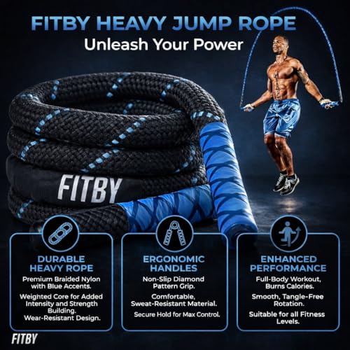 Weighted Jump Rope - 2.9lbs, 9.9 Feet Long Jump Ropes for Fitness, Home Workout Rope, Skipping Rope for Exercise, Total Body Workout Equipment, Durable Jumping Rope by Fitby