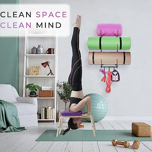 Yes4All 3-Tier and 5-Tier Steel Yoga Mat Rack Organizer Wall Mount with 3 Hooks, Foam Roller Holder Wall Mount Rack For Yoga Mat Storage, Hanging Yoga Strap and Resistance Bands