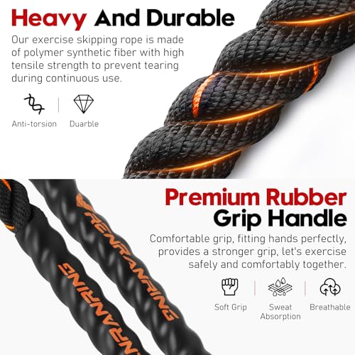 Weighted Jump Rope for Men and Women, 3lb 4lb 5lb Adult Heavy Skipping Rope, Jumprope for Fitness,Workout Equipment, Fitness Equipment for Home Gym Exercise,Improve Strength and Building Muscle - style: 3lb OrangeBlack