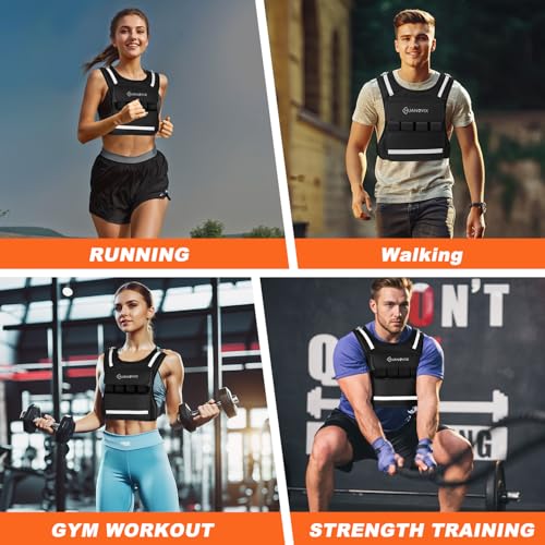 Weighted Vest, 0-40 LBS Adjustable Weight Vest With Reflective Stripe, No Weights Included, Ultra Thick Shoulder Padding Design Rucking Vest for Walking, Running, Strength Training, Etc