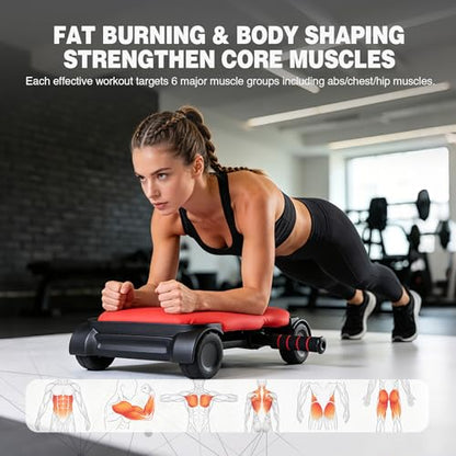 RedSwing Automatic Rebound Abdominal Wheel, 4-Wheel Roller Abdominal Trainer, Core Workout Ab Roller Wheel for Plank, Red