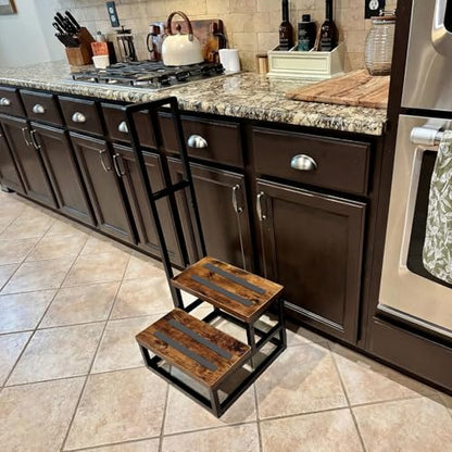 Upgraded Anti-Slip Step Stool with Handle, Heavy-Duty & Stable, Multi-Purpose for High Bed, Kitchen, Bathroom - color: Brown, size: Single Handle