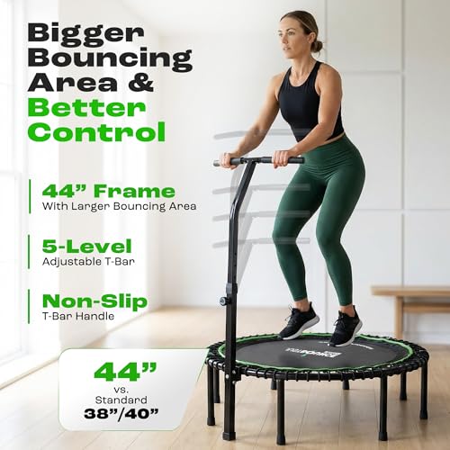 MXL Just Bounce 44" Bungee Rebounder, Premium Quarter-Folding Mini Trampoline for Adults with Handle, Silent & Low-Impact Bounce, Perfect for Indoor, T-Bar for Stability, 330lb/440lb Weight Limit