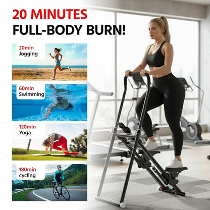 Stair Stepper for Home Gym Exercise, New Version Compact Folding Stair Climber with Quiet Shock-Absorbing Spring, Adjustable Resistance, Long Foam Grip, Stairmaster for Full-Body Workout Equipment