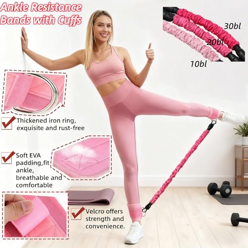 Women Glute Workout Equipment Set, Ankle Resistance Bands with Cuffs Long Yoga Resistance Bands Socks & Bag, Glute Sculpting at Home Set for Gym Equipment Pilates Kit