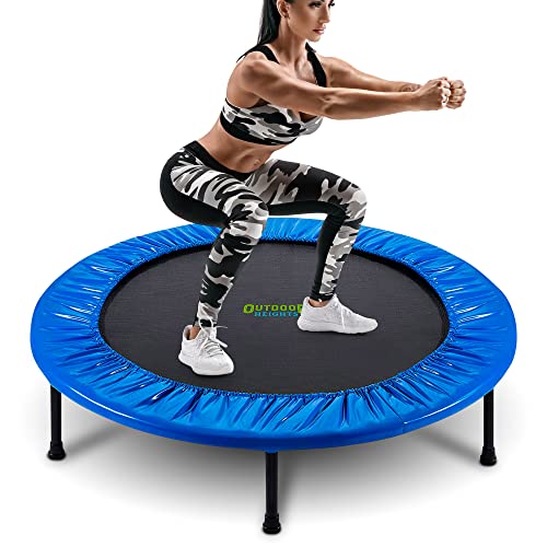 Mini Trampoline, Exercise Fitness Rebounder for Adults & Kids, for Indoor & Outdoor Use, Foldable, Pre-Attached Springs, with Handle,