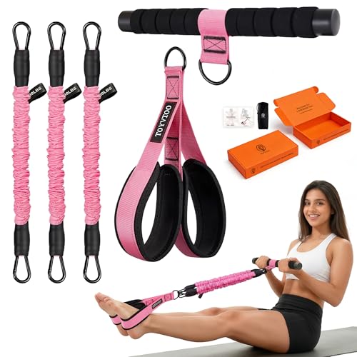 Adjustable Pedal Resistance Band, 3-Tube Pedal Puller for Sit Up Exercise, Tummy Trimmer for Abdomen, Waist, Arm, Leg & Full Body Workout, Home Gym Fitness for Men & Women - color: pink, size: 30lbs