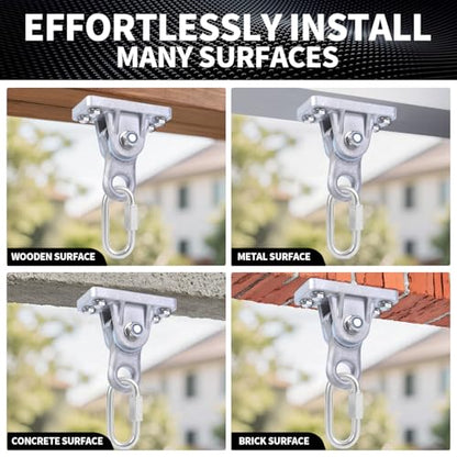 2 Pack Heavy Duty Swing Hangers (3000lb Capacity), Swivel Stainless Steel Swing Hooks Hardware Kit for Wooden Sets & Concrete, Hanging Mount for Porch Swing, Hammock, Yoga, Gym, Punching Bag