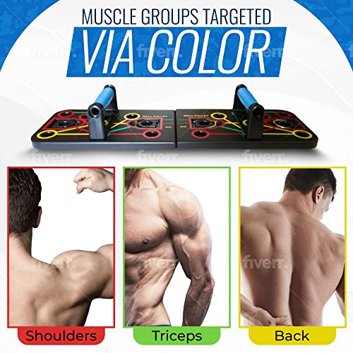 Multi-use 10 in 1 Push Up Board for Upper Body Strength Training. Push up board with resistance bands attachments for home workouts.