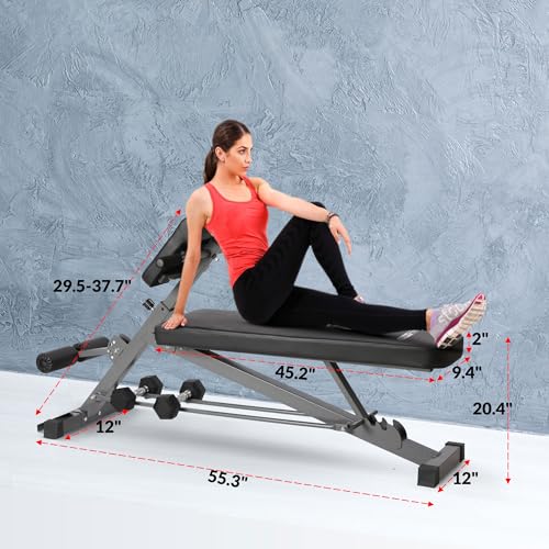 Adjustable Flat & Decline Bench, Weight Lifting and Training Equipment for Full Body Workout - Padded Seat and Dumbbell Storage