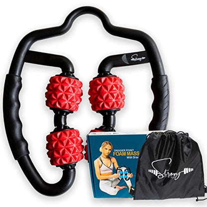 Muscle Roller for Muscles Deep Tissue/w Drawstring Gym Bag | Cellulite Remover Myofascial Massage Tool - Tennis Elbow Massager, Calf, Leg n Forearm Roller I High Density Foam Roller - color: Red