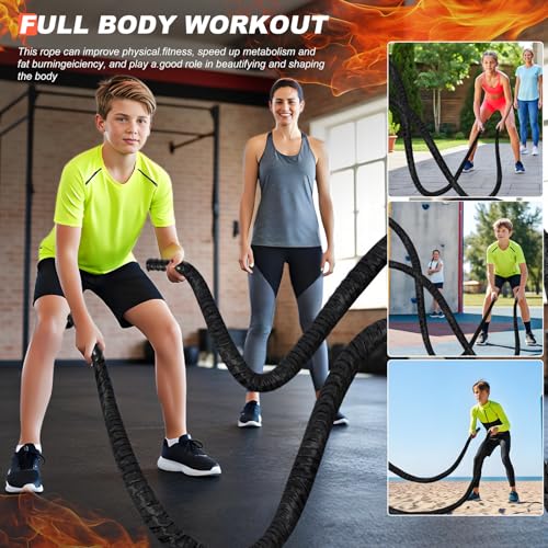 Battle Ropes for Home Gym 1 Inch Diameter 30FT Length Workout Rope Exercise Rope Training Ropes with Protective Sleeve for Kids Men Women Exercise Fitness & Strength Training - style: 1IN -30FT
