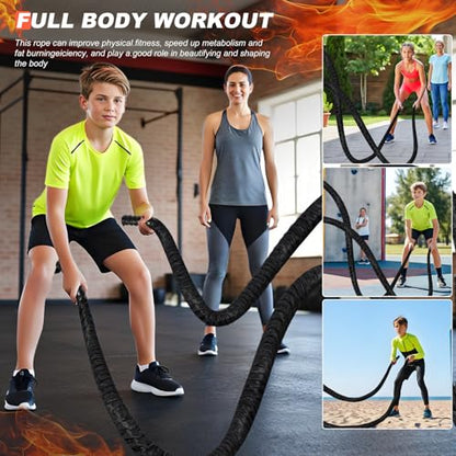 Battle Ropes for Home Gym 1 Inch Diameter 30FT Length Workout Rope Exercise Rope Training Ropes with Protective Sleeve for Kids Men Women Exercise Fitness & Strength Training - style: 1IN -30FT
