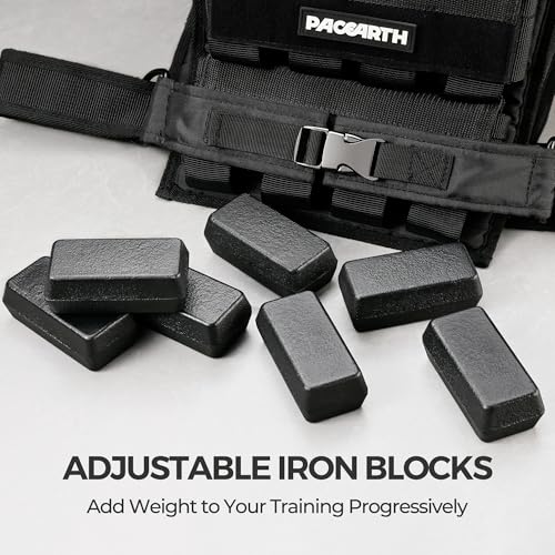 PACEARTH Adjustable Weighted Vest for Men & Woman, 20lb/22lb/35lb/44lb Weight-Adjustable Vest with Add-on Iron Blocks for Hardcore Strength Training, Weight Exercise, CrossFit, Running, Black