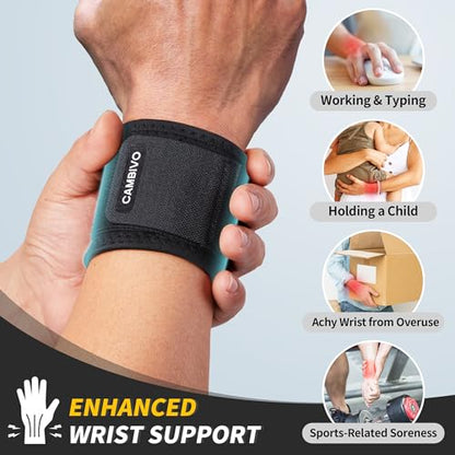 CAMBIVO Wrist Brace 2 Pack, Adjustable Compression Wrist Support for Carpal Tunnel, Tendonitis Pain Relief, Wrist Wraps for Weightlifting, Gym Fitness, Sleeping Night Support, Men Women