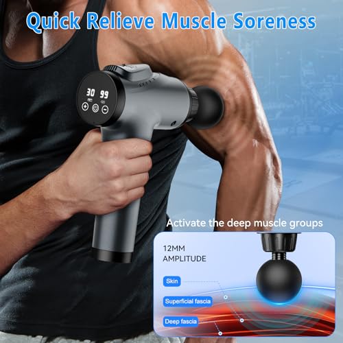APHERMA Massage Gun, Muscle Massage Gun for Athletes Handheld Electric Deep Tissue Back Massager, Percussion Massage Device for Pain Relief with 30 Speed Levels 9 Heads - color: Grey