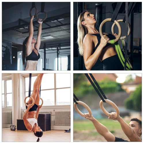 DICOSMETIC 1 Pair Gymnastic Rings Wooden Gym Rings with Adjustable Straps Full Body Workout Ring for Enhanced Strength Training Home Gym Calisthenics Travel Fitness