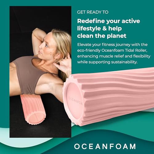 Tidal Roller - Blush - Muscle Massage Foam Roller for Back Pain & Stretching - Firm and Ergonomic Wide Wave Textured - Yoga, Athletics, & Wellness - Full Size, 20" x 5" - color: Blush