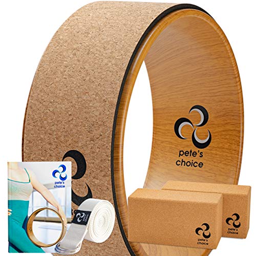 Deluxe Cork Yoga Wheel Set - Back Roller, 2 Cork Blocks & Strap