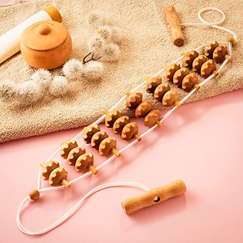 2 Pcs Wooden Sturdy Lymphatic Drainage Roller & Back Massager with Ropes, Maderotherapy, Body Sculpting- Recommended by Professionals (Roller & Massager) - color: Roller & Massager