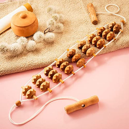 2 Pcs Wooden Sturdy Lymphatic Drainage Roller & Back Massager with Ropes, Maderotherapy, Body Sculpting- Recommended by Professionals (Roller & Massager) - color: Roller & Massager