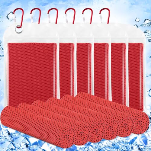 6 Pack Cooling Towels 40" x 12" Sport Towels, Cooling Rag for Neck and Face Ice Breathable Chilly Portable Neck Wraps for Yoga(Red) - color: Red