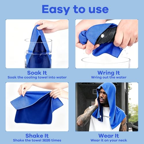 (2PCS) Cooling Hoodie Towel, Cooling Cap Towel, Ice Sports Hat, Head Ice Pack, Cooler Heat Relief Cap for Neck and Face, Microfiber, Instant Cooling, White, for Sport, Gym, Camping