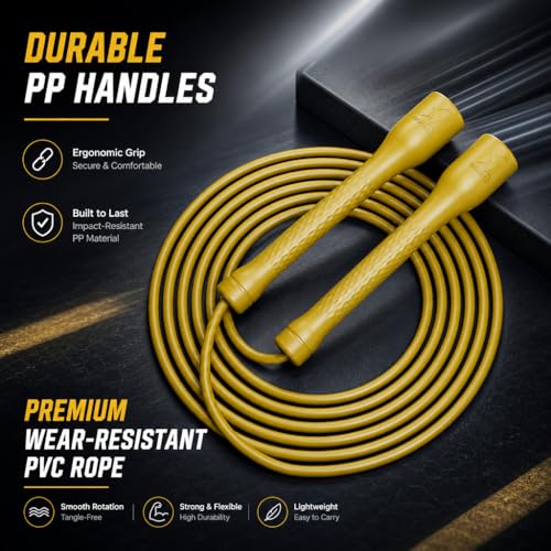 10,000-Drop Unbreakable Jump Rope, 5mm PVC Adjustable Speed Rope with Ergonomic PP Handles for Boxing, HIIT & Home Gym - color: White+Yellow