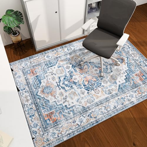Office Chair Mat for Hardwood Floor, 60"x45" Easy Glide Computer Desk Mat Protector for Rolling Chair Under Desk Rug Nonslip Backing, Machine Wash, (Boho) - color: Blue/Orange, size: 45"x60"