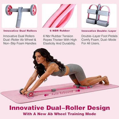 Resistance Bands with Handles, 6 Tube Pedal Resistance Band for Exercise, Dual Pedal Adjustable Resistance, Ab Roller Handle Full Body Home Workout Equipment for Abs, Legs, Arms, Women