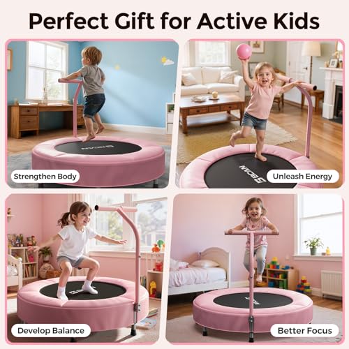 BCAN SP1 36'' Toddler Trampoline, ASTM Certified - Kids Trampoline for Ages 1-6, Foam Handle & Safe Thickened Cover, Mini Trampolines for Kids Indoor, Easy to Assemble| FED Fitness - color: Pink-Classic