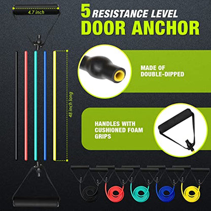 5 Pcs Exercise Resistance Bands with Handles Physical Resistance Tube Workout Bands with Door Anchor for Men Women Muscle Toning Strength Training