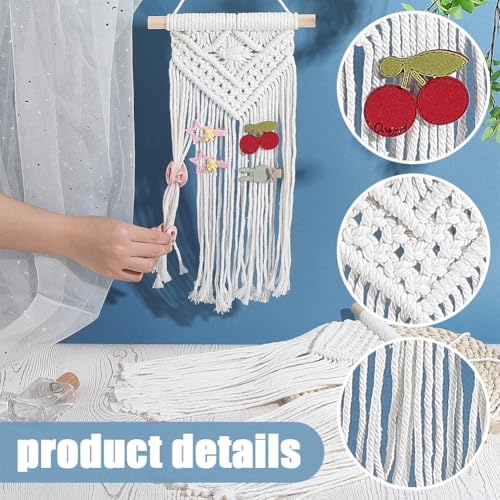 AHANDMAKER 3Pcs Macrame Hair Bow Holder Boho Wall Hair Clips Hanger Headband Storage Organizer Hanging Hairs Bow Organizer Tassels Bows Organizer Wall Hanging Decoration for Bedroom Living Room