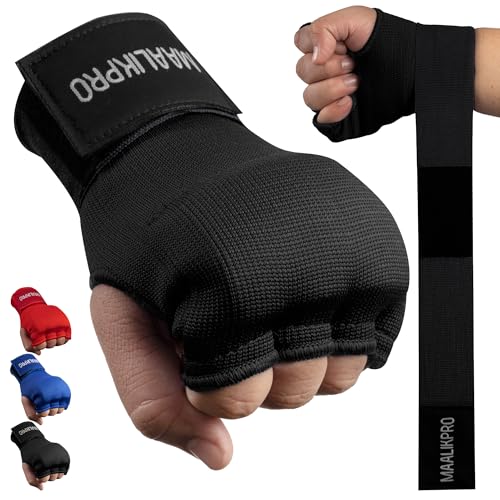 Boxing Hand Wraps Gel Inner Gloves | Gel Padded Hand Wraps for for Men & Women, Boxing, MMA, Muay Thai, & Martial Arts | with Long Wrist Wrap - color: Black, size: Small