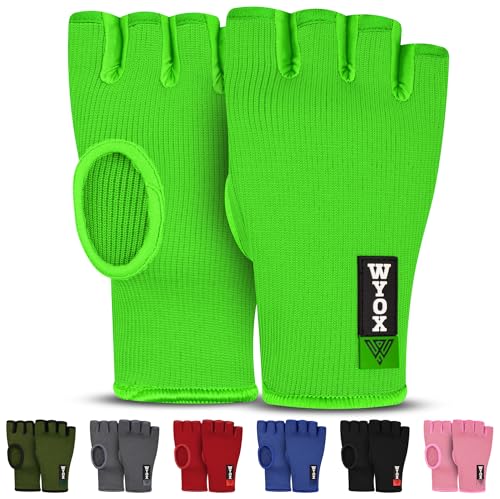 WYOX Inner Glove Hand Wraps for Boxing & Kickboxing — Elasticated Wrist Support, Knuckle Protection for Muay Thai, MMA, Heavy Bag Training (Men & Women) - color: Green, size: S/M (17-21cm)