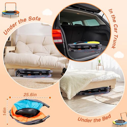 Premium 3FT Foldable Toddler Trampoline for Kids Ages 3-6, 36 Inch ASTM Certified Mini Trampoline with Adjustable Handle, 100 lbs Capacity, Quiet Elastic Bands, Safe for Indoor Outdoor Use - style: Classic