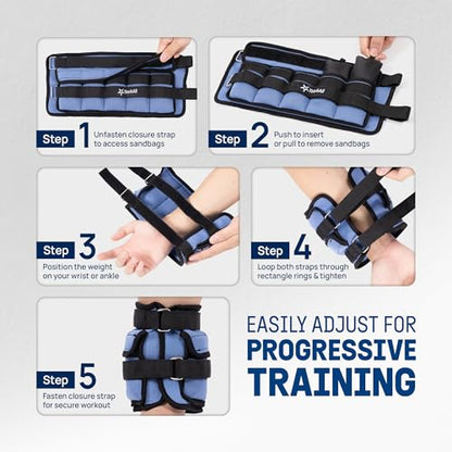 Yes4All Adjustable Wrist & Ankle Weights 3.5/5 LB Pair, Leg Weights for Women & Men, Weighted Arm Bands with Removable Sandbags for Fitness, Pilates, Walking, Strength Training - Versatile Colors - color: Blue, style: 5LB x 2