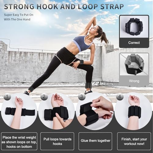 Wrist & Ankle Weights for Women, Wearable Strong Arm & Leg Weights Set of 2(1Lbs Each), Adjustable Ankle Weights for Walking, Yoga, Dance, Barre,Gym,Exercise,Pilates,Walking Running - color: Black
