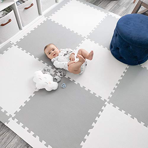 Extra Large Baby Play Mat Tiles Thick Foam Non-Toxic Floor Puzzle Mat Interlocking Activity Playmat for Infants Toddlers Kids Crawling Tummy Time 74x74 Inches (Grey/White) - color: Grey/White